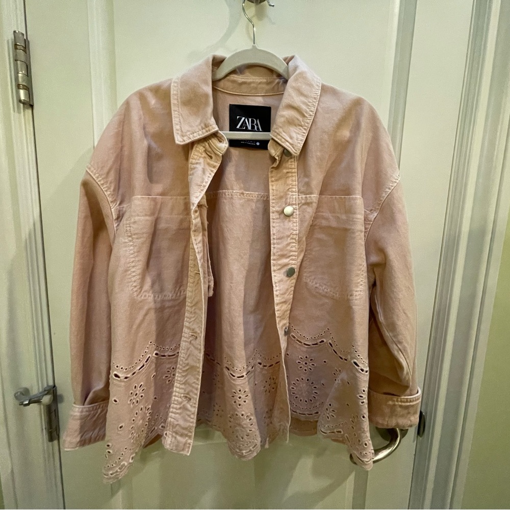 Zara baby pink denim jacket